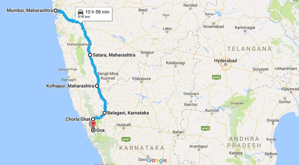 મુંબઇ ગોવા માર્ગ નકશો