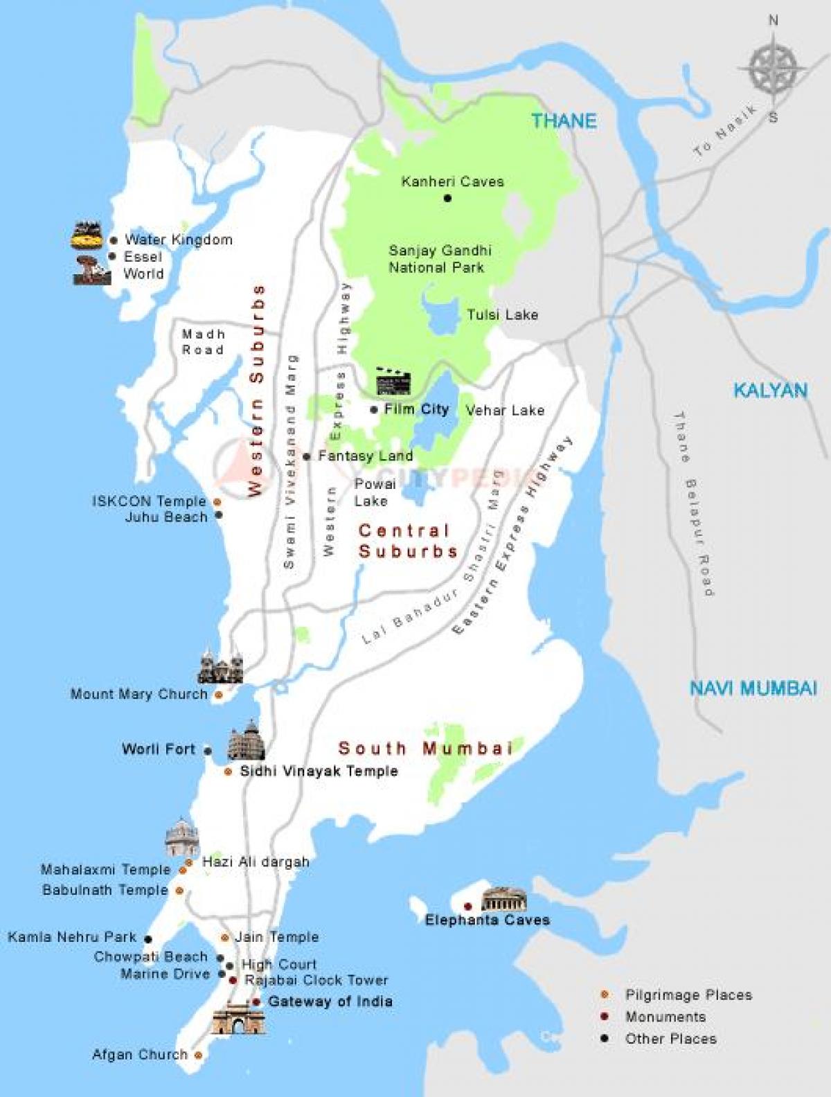 મુંબઇ દર્શન સ્થાનો નકશો